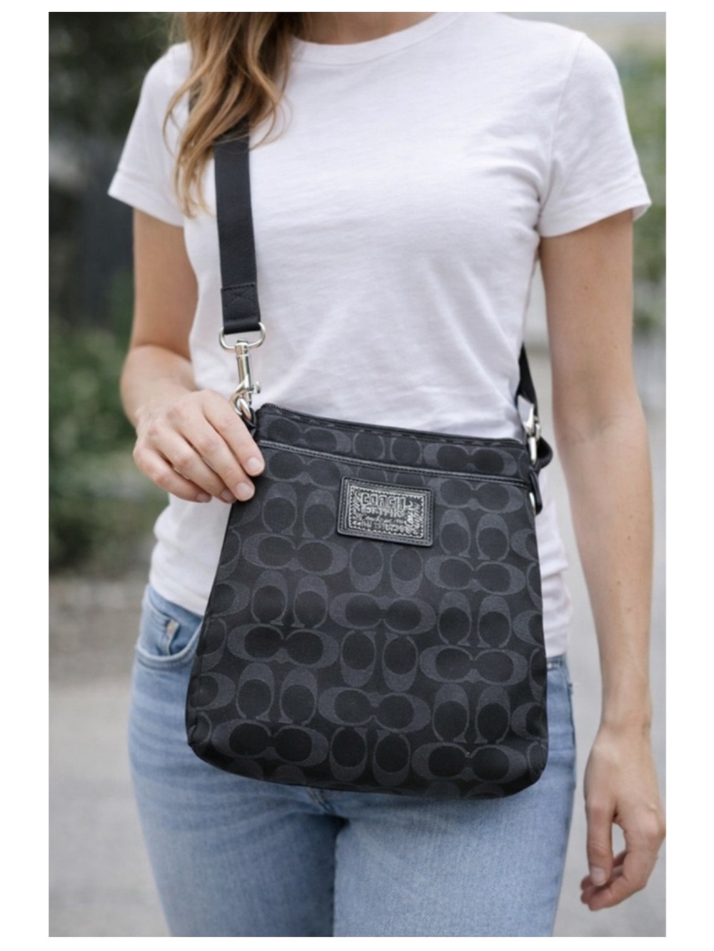 Coach Black Signature Crossbody with Jacquard Logo Patch